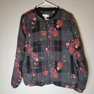 Christopher & Banks Multicolor Floral Plaid Retro Bomber Jacket Size M